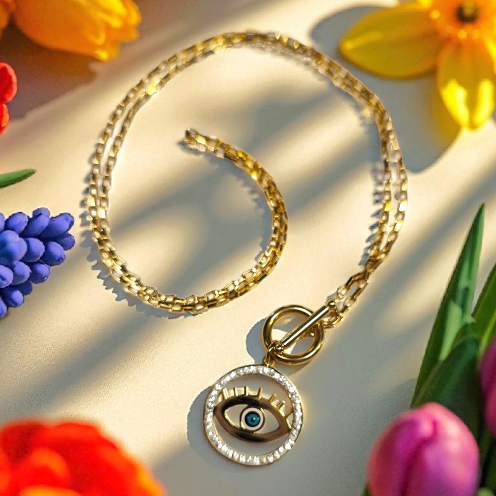 14K Gold-Filled Evil Eye Pendant Necklace  NWT